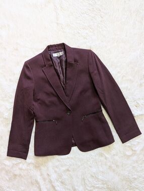 Tahari ASL Maroon Single Button Blazer With Zipper Pockets Size 6 Petite